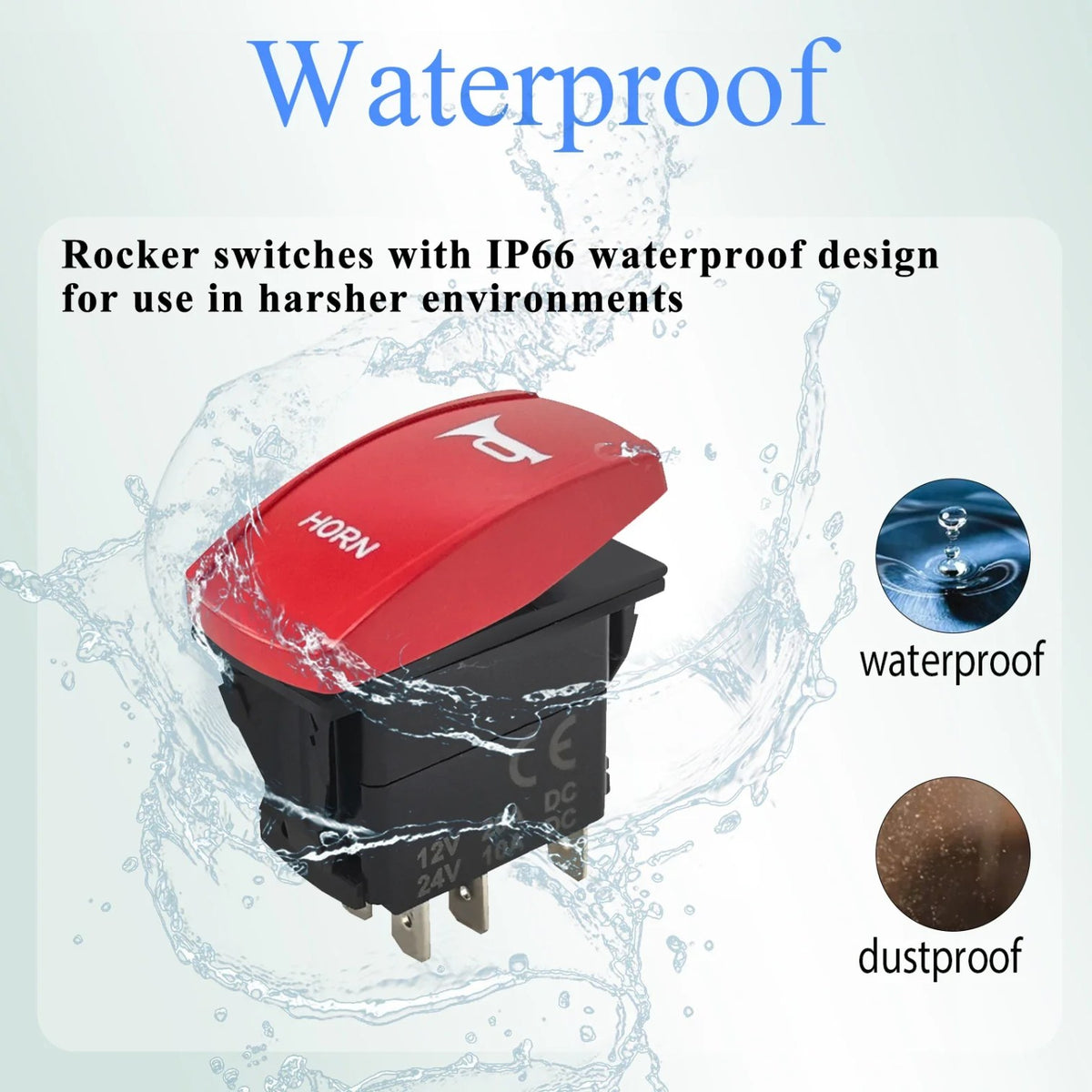 Momentary Horn Rocker Switch with Red LED, 12V 20A – view 5