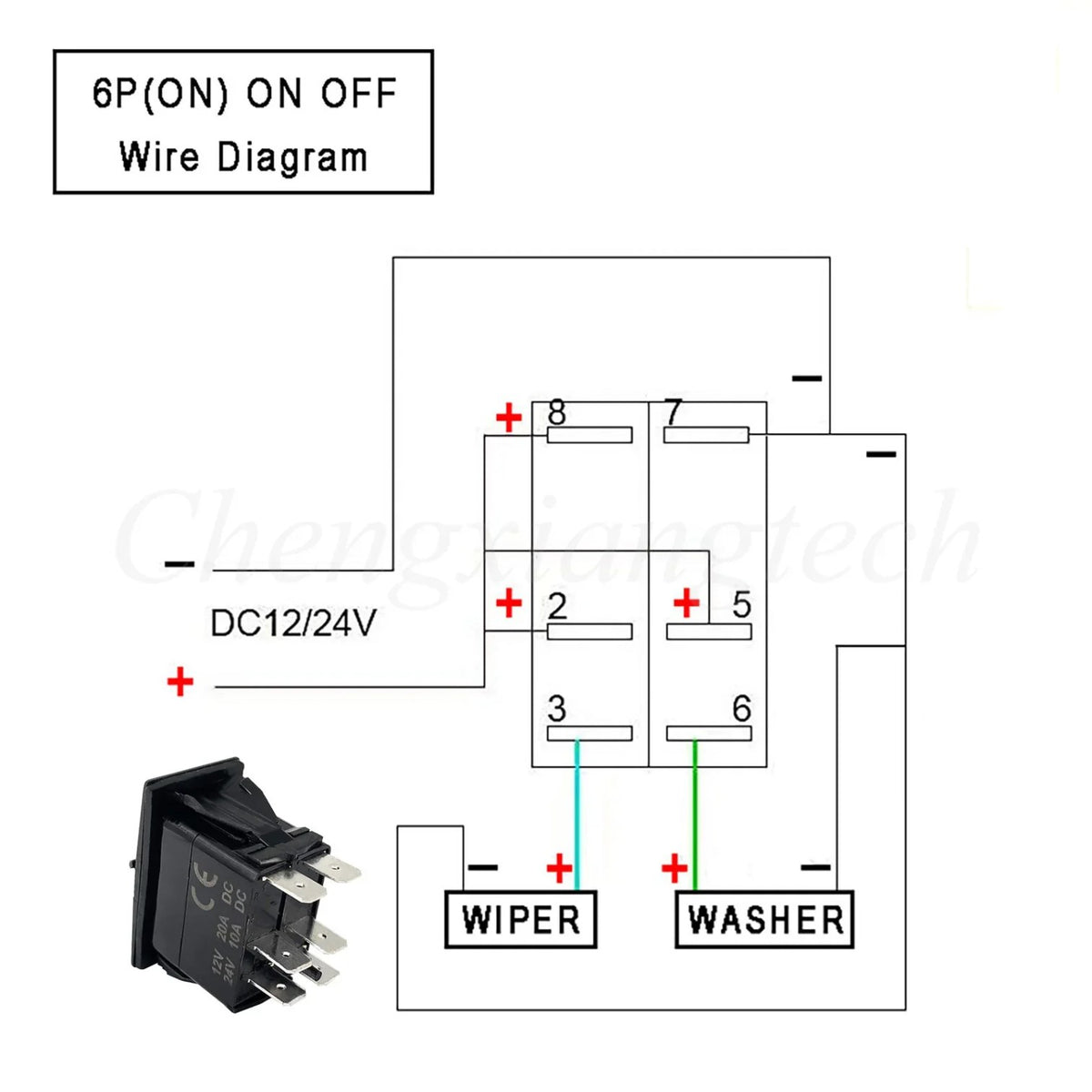 Windshield Wiper Washer Rocker Switch, 3-Position, 12V – view 4