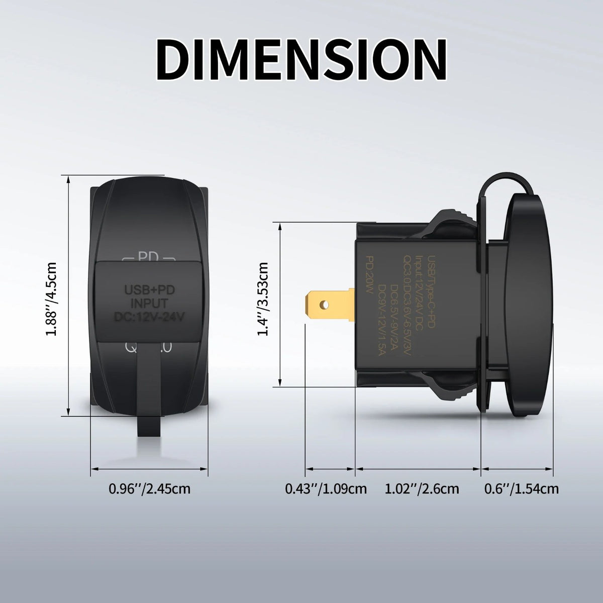 Waterproof USB-C & QC 3.0 Rocker Switch Charger for UTV & SXS – view 2