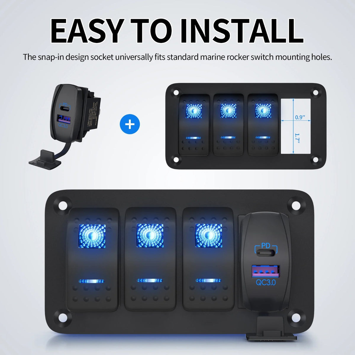 Waterproof USB-C & QC 3.0 Rocker Switch Charger for UTV & SXS – view 3