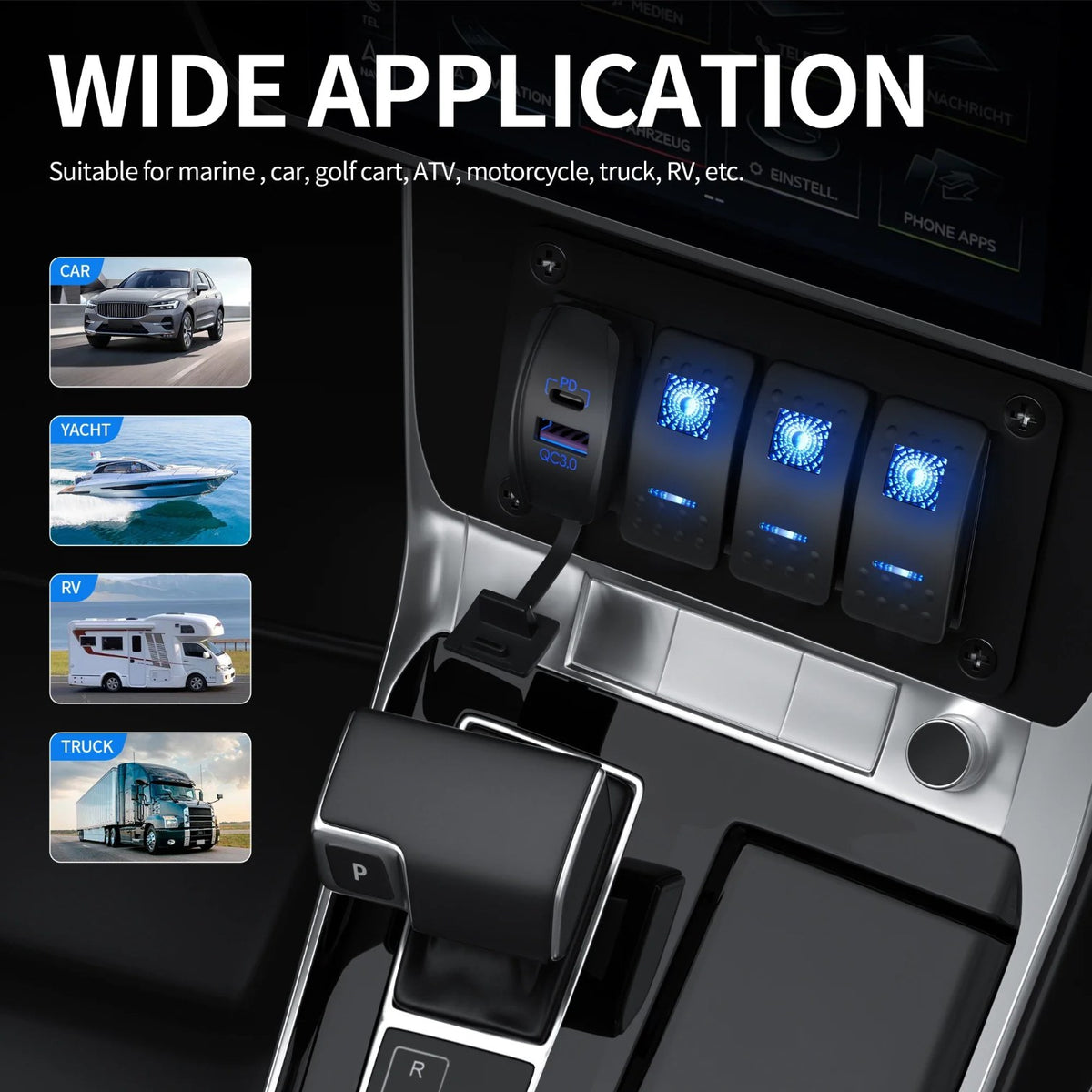 Waterproof USB-C & QC 3.0 Rocker Switch Charger for UTV & SXS – view 6
