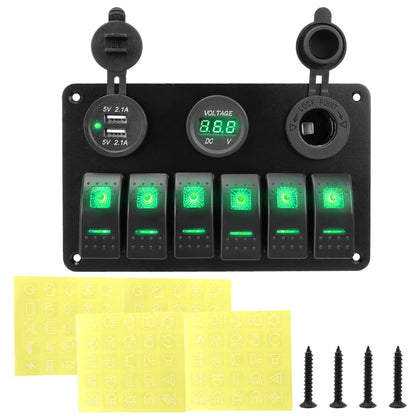 6-Gang Marine Rocker Switch Panel with USB & Voltmeter for UTV & SXS – view 3