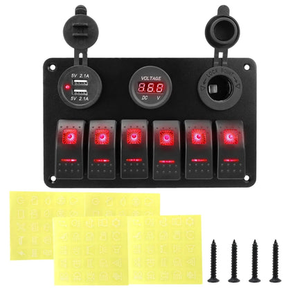 6-Gang Marine Rocker Switch Panel with USB & Voltmeter for UTV & SXS – view 4