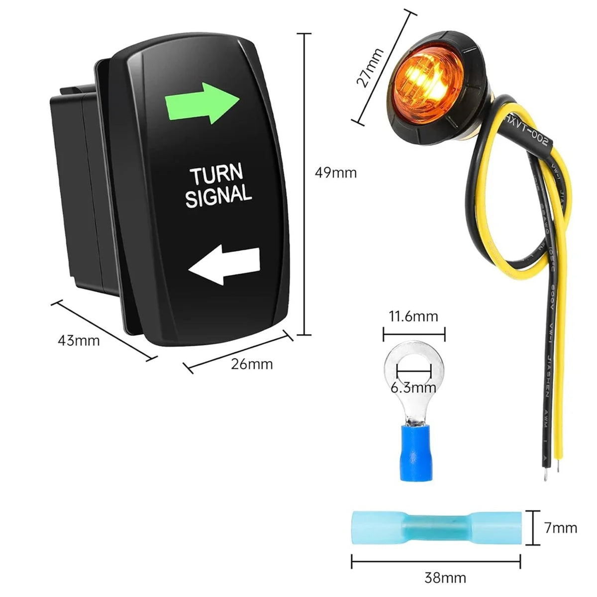 Rocker Switch Street Legal Turn Signal Kit with Flasher Relay for UTV & SXS – view 2