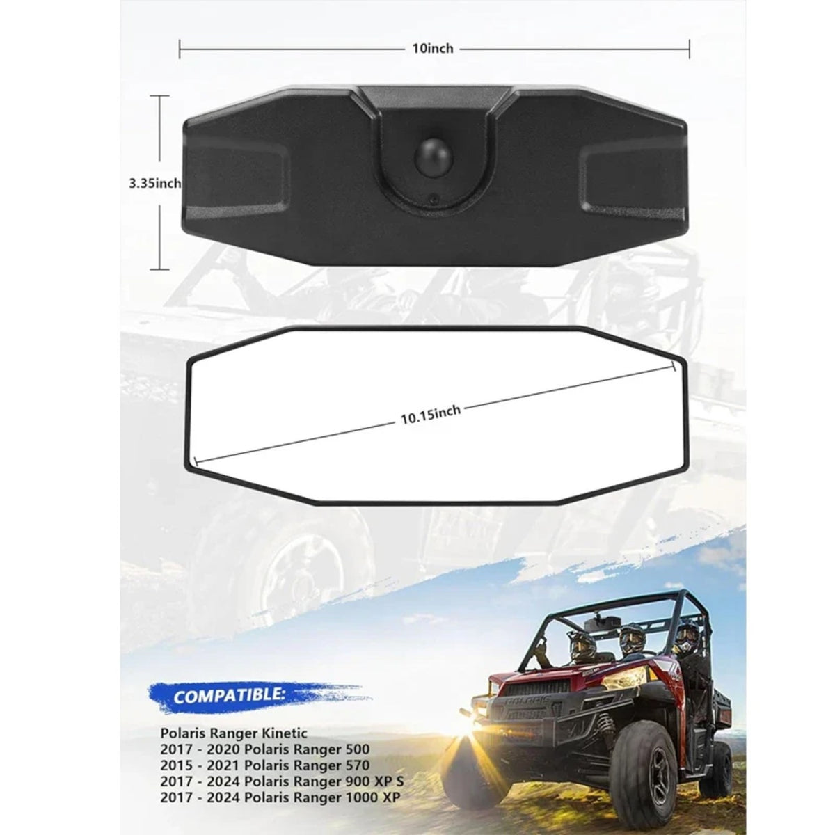 Convex Center Rearview Mirror for Polaris Ranger (2017–2023) – view 2