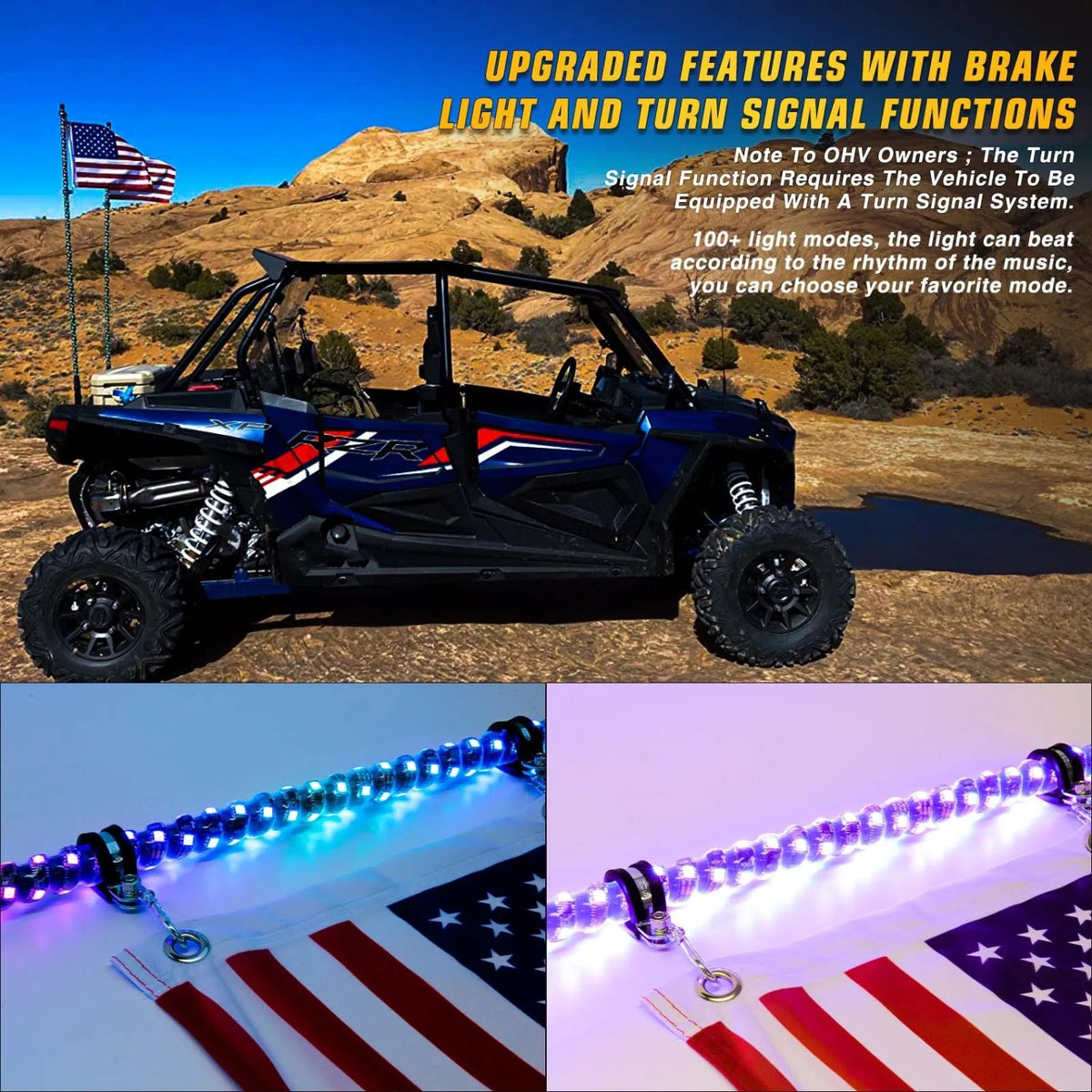 Spiral RGB LED Whip Lights for UTV & SXS – view 1