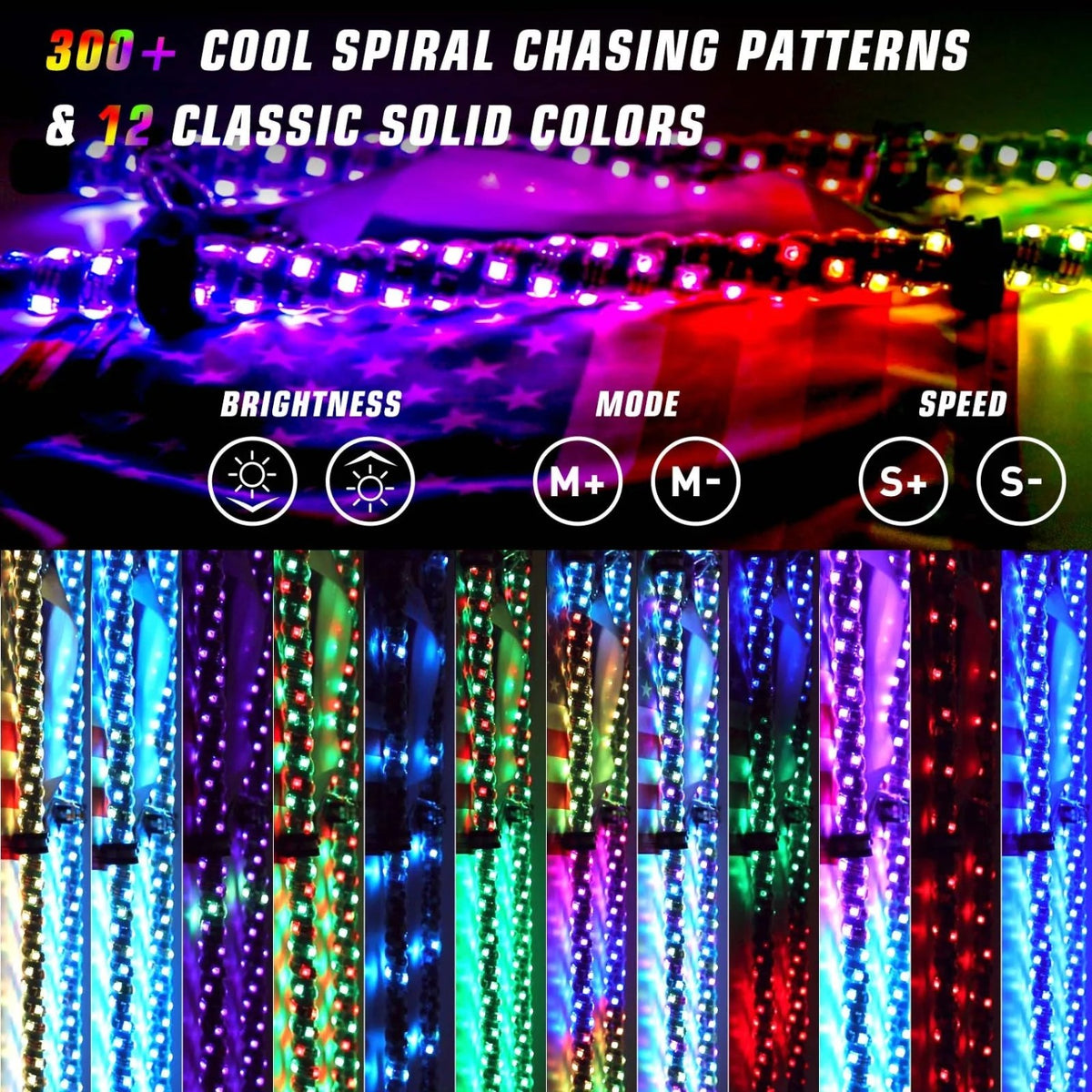Spiral RGB LED Whip Lights for UTV & SXS – view 2