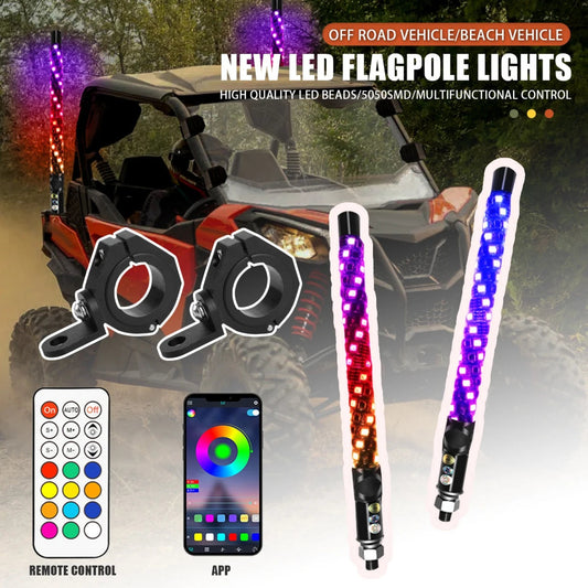 1-Foot LED Whip Light with App & RF Remote for UTV & SXS