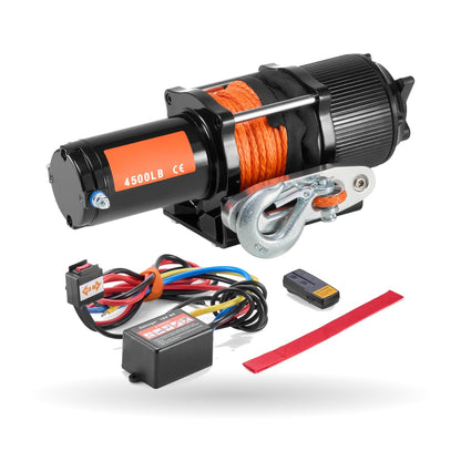 4500 lb Electric Winch with 39 ft Synthetic Rope and Wireless Remote for UTV & SXS