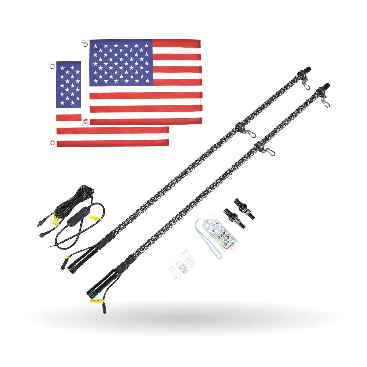 2 ft Spiral LED Whip Light with Remote, IP67, for UTV & SXS