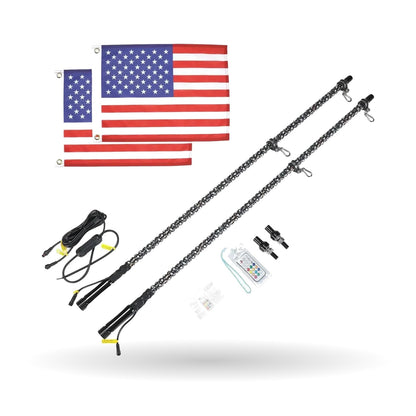 2 ft Spiral LED Whip Light with Remote, IP67, for UTV & SXS