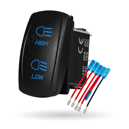 High/Low Beam Headlight Rocker Switch with Wires for UTV & SXS