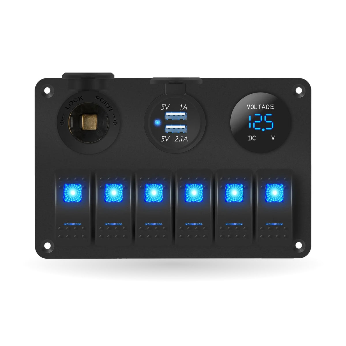 6-Gang Waterproof Marine Rocker Switch Panel with Blue LED for UTV & SXS