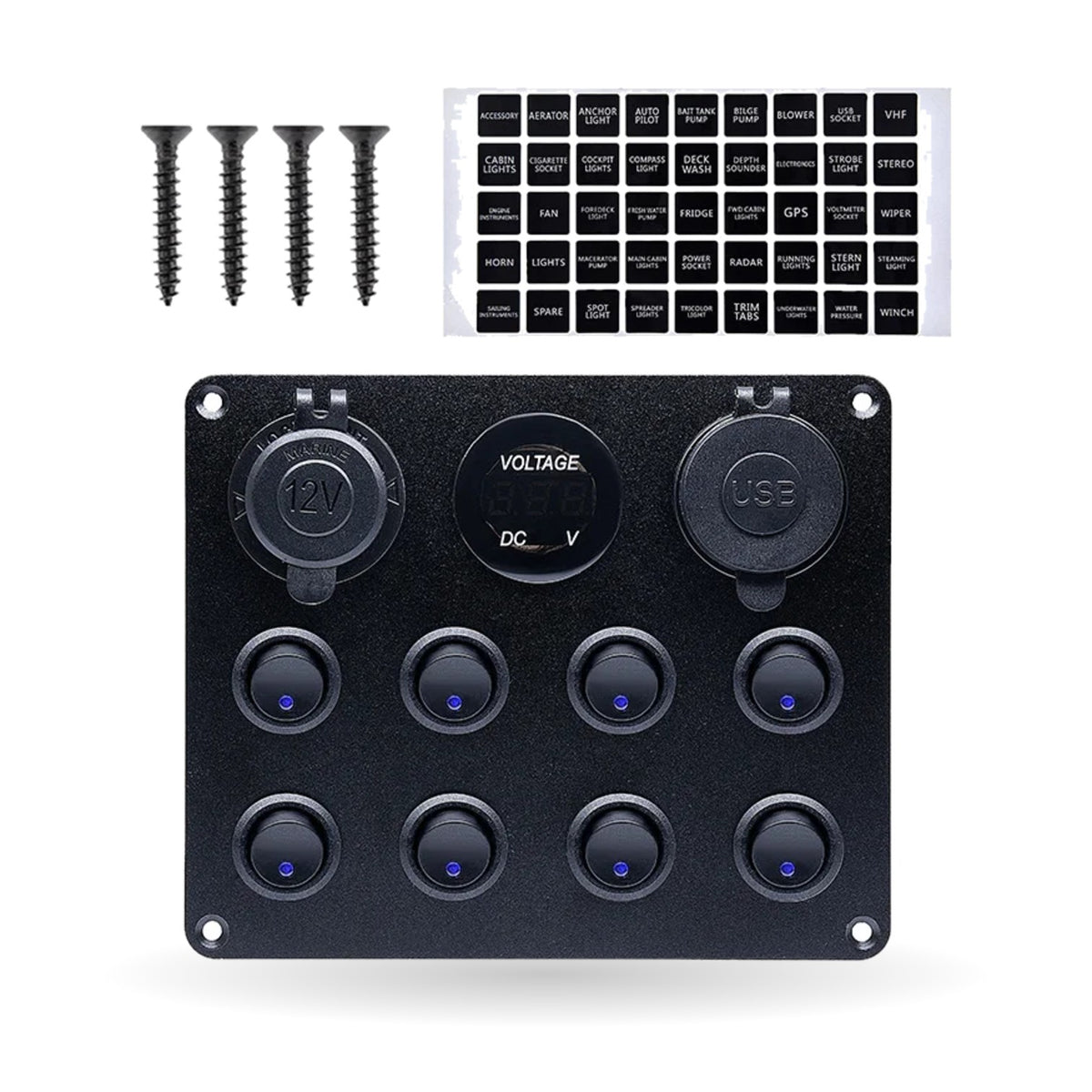 8-Gang Rocker Switch Panel with USB & Voltmeter for UTV & SXS