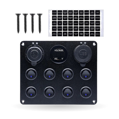 8-Gang Rocker Switch Panel with USB & Voltmeter for UTV & SXS