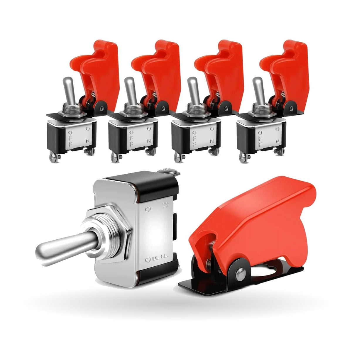 Heavy-Duty Toggle Switches with Red Safety Cover (5-Pack)