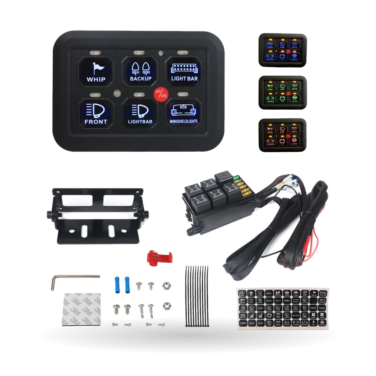 7-Color 6-Gang Touch Switch Panel with Relay Box for UTV & SXS