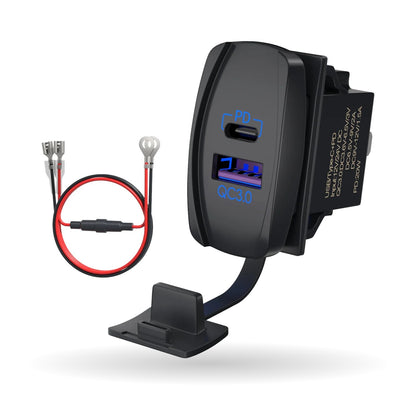 Waterproof USB-C & QC 3.0 Rocker Switch Charger for UTV & SXS