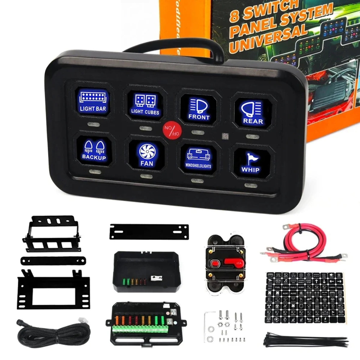 8-Gang Dimmable LED Touch Switch Panel with Relay Box for UTV & SXS