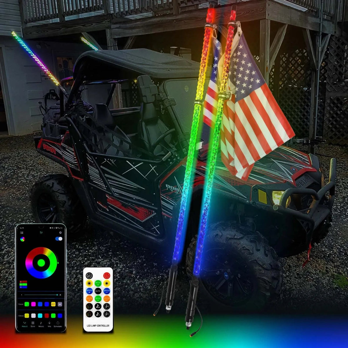 Spiral RGB LED Whip Lights for UTV & SXS