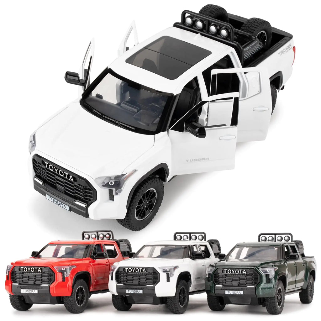 WAKAKAC 1:24 Tundra Off-Road Pickup Car Model Pull Back Diecast Truck Toy with Sounds＆Lights for Kids Boys Girls and Adults Gift White.